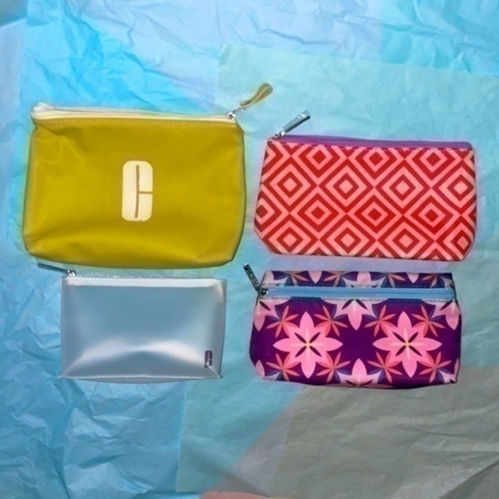 Set of 4 Clinique make up cosmetic pouch travel toiletries bag w/ zip closure - Picture 14 of 16